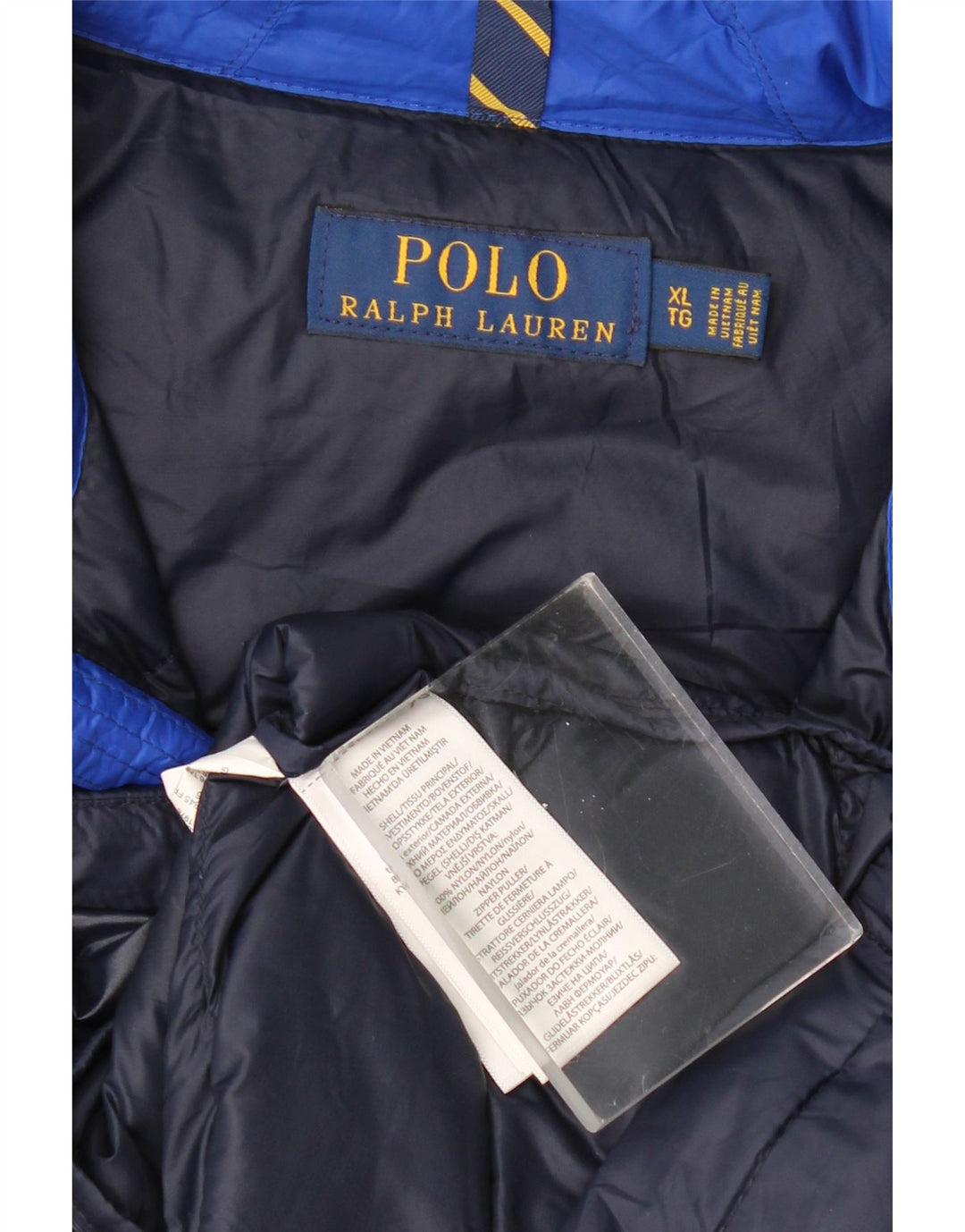 POLO RALPH LAUREN Mens Padded Jacket UK 42 XL Navy Blue Colourblock Nylon