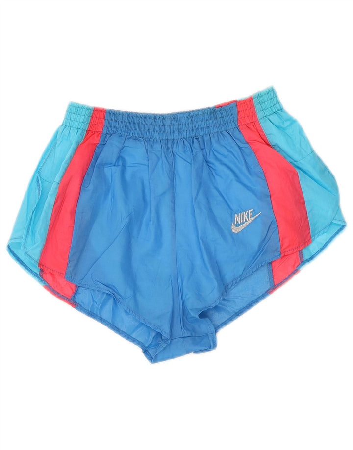 NIKE Womens Sport Shorts UK 12 Medium  Blue Colourblock Nylon