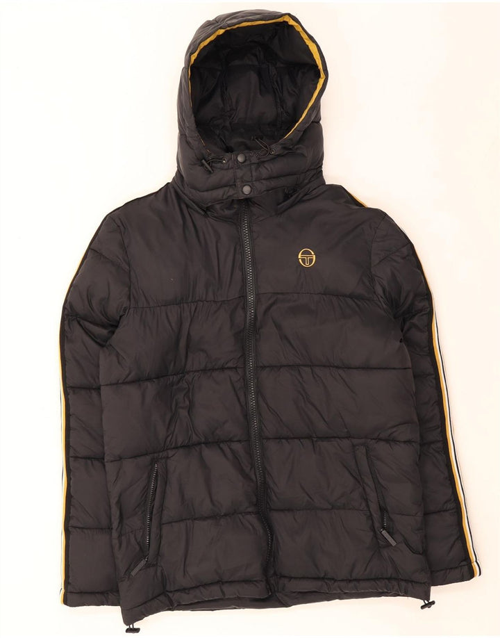 Sergio Tacchini Mens Hooded Padded Jacket UK 40 Large Black Nylon