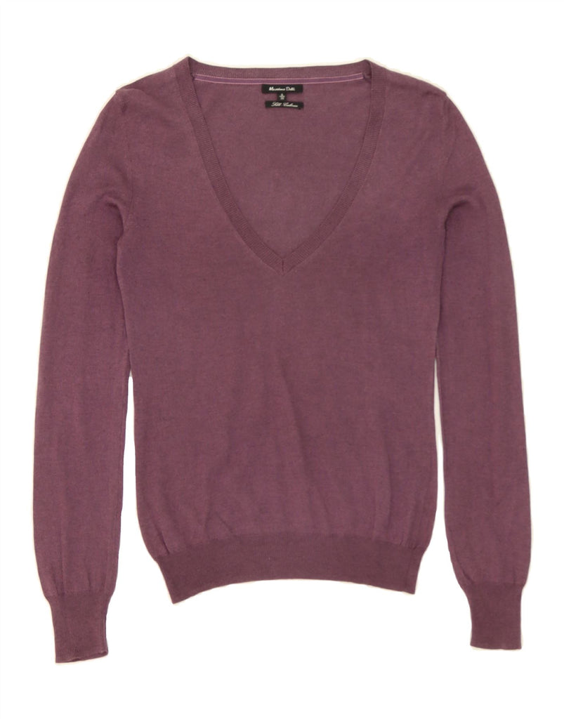MASSIMO DUTTI Womens V-Neck Jumper Sweater UK 8 Small Purple Silk Vintage Massimo Dutti and Second-Hand Massimo Dutti from Messina Hembry 