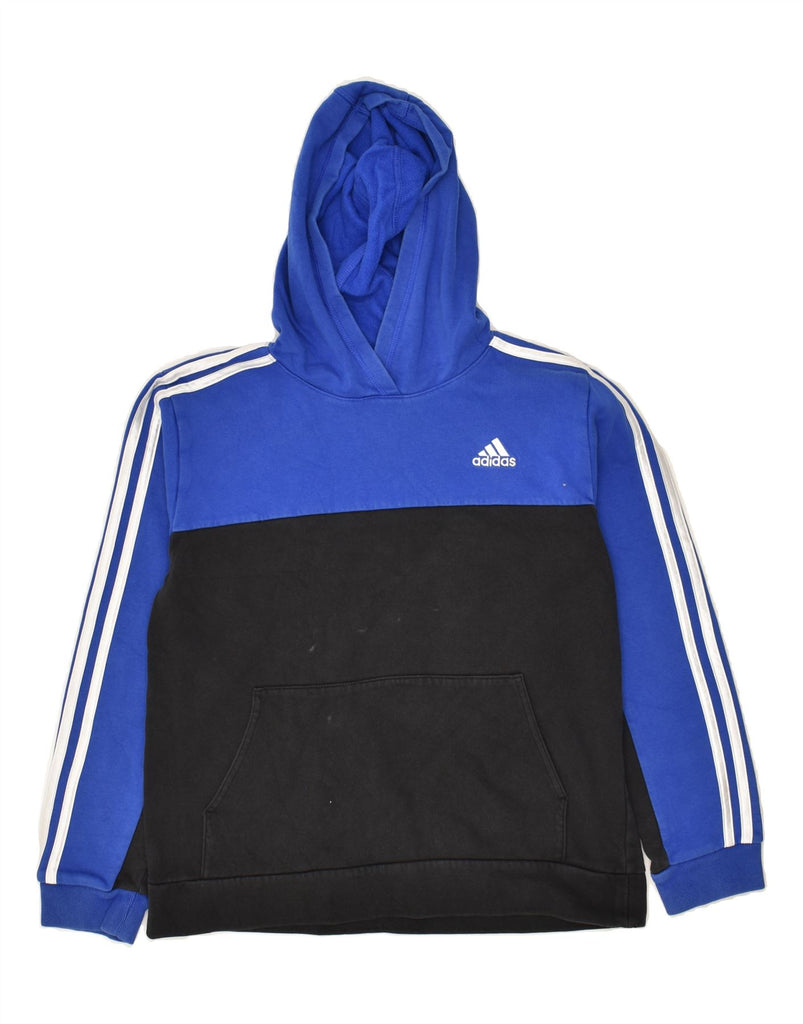 ADIDAS Boys Graphic Hoodie Jumper 14-15 Years Large Blue Colourblock | Vintage Adidas | Thrift | Second-Hand Adidas | Used Clothing | Messina Hembry 