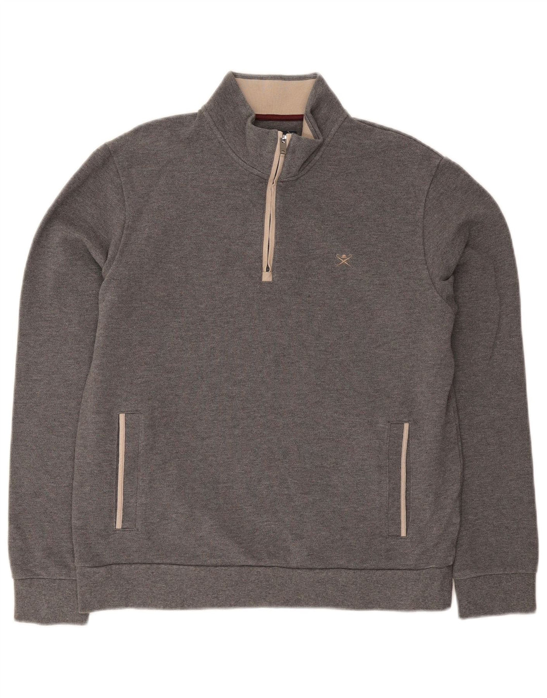 Hackett Mens Classic Fit Zip Neck Sweatshirt Jumper Medium Grey Cotton