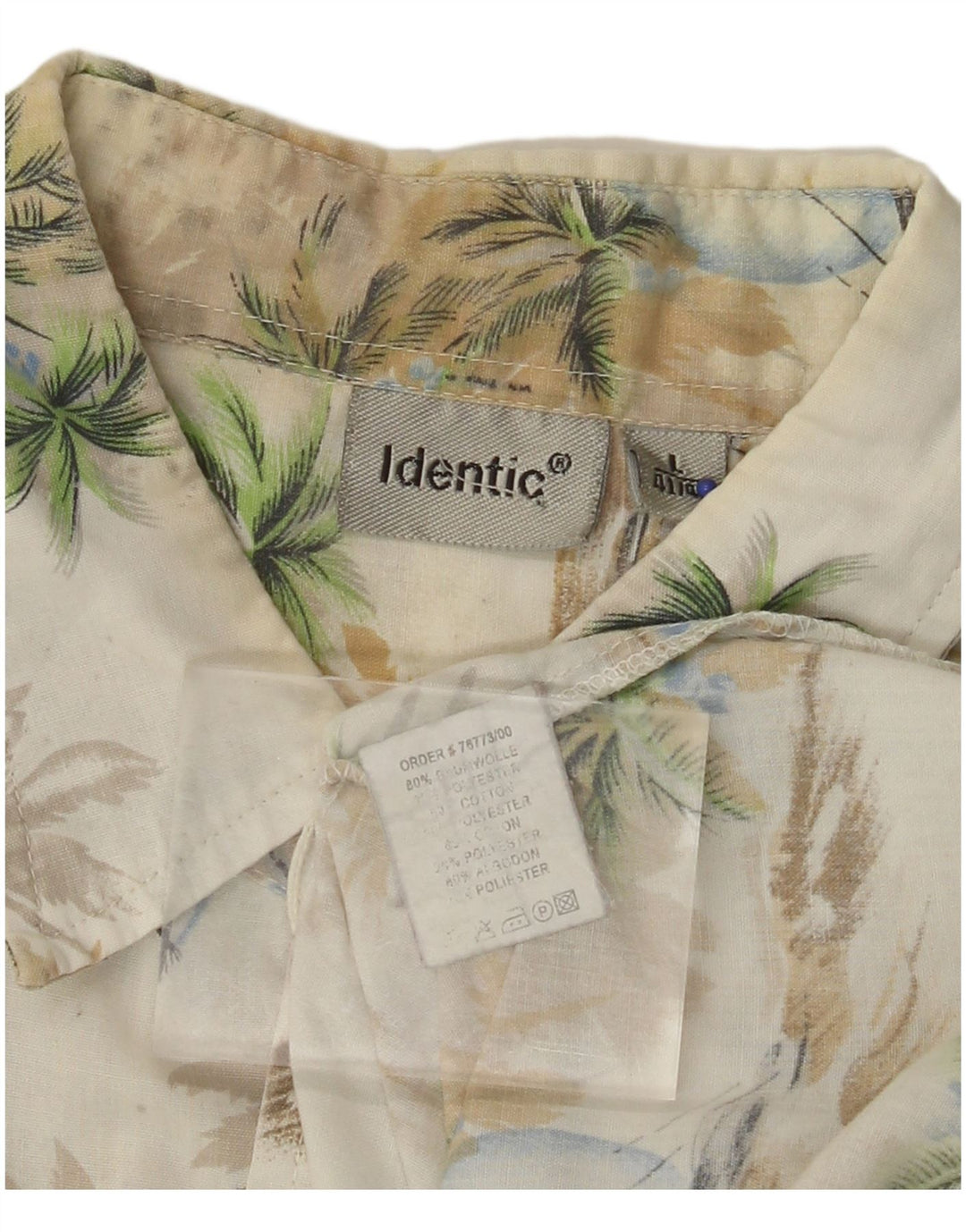 IDENTIC Mens Short Sleeve Shirt Size 41/42 Large Beige Floral Cotton
