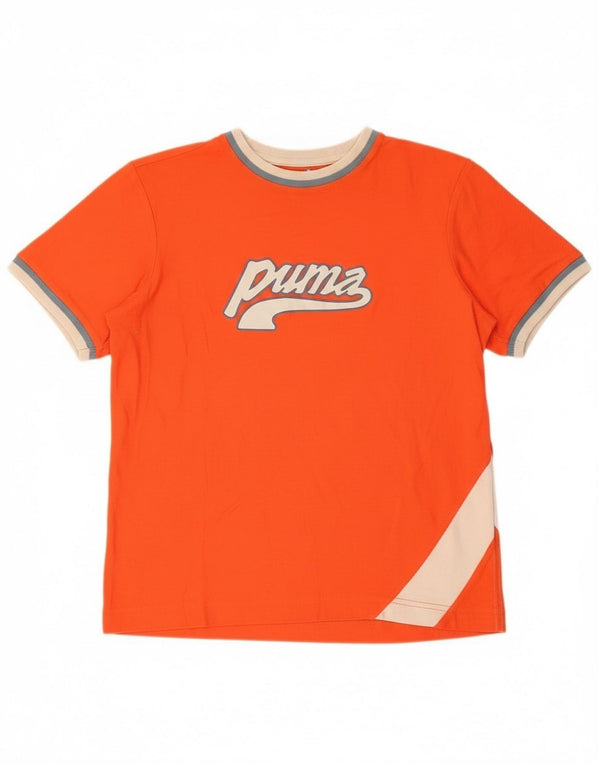 Puma Mens Graphic T-Shirt Top Small Orange Colourblock Cotton