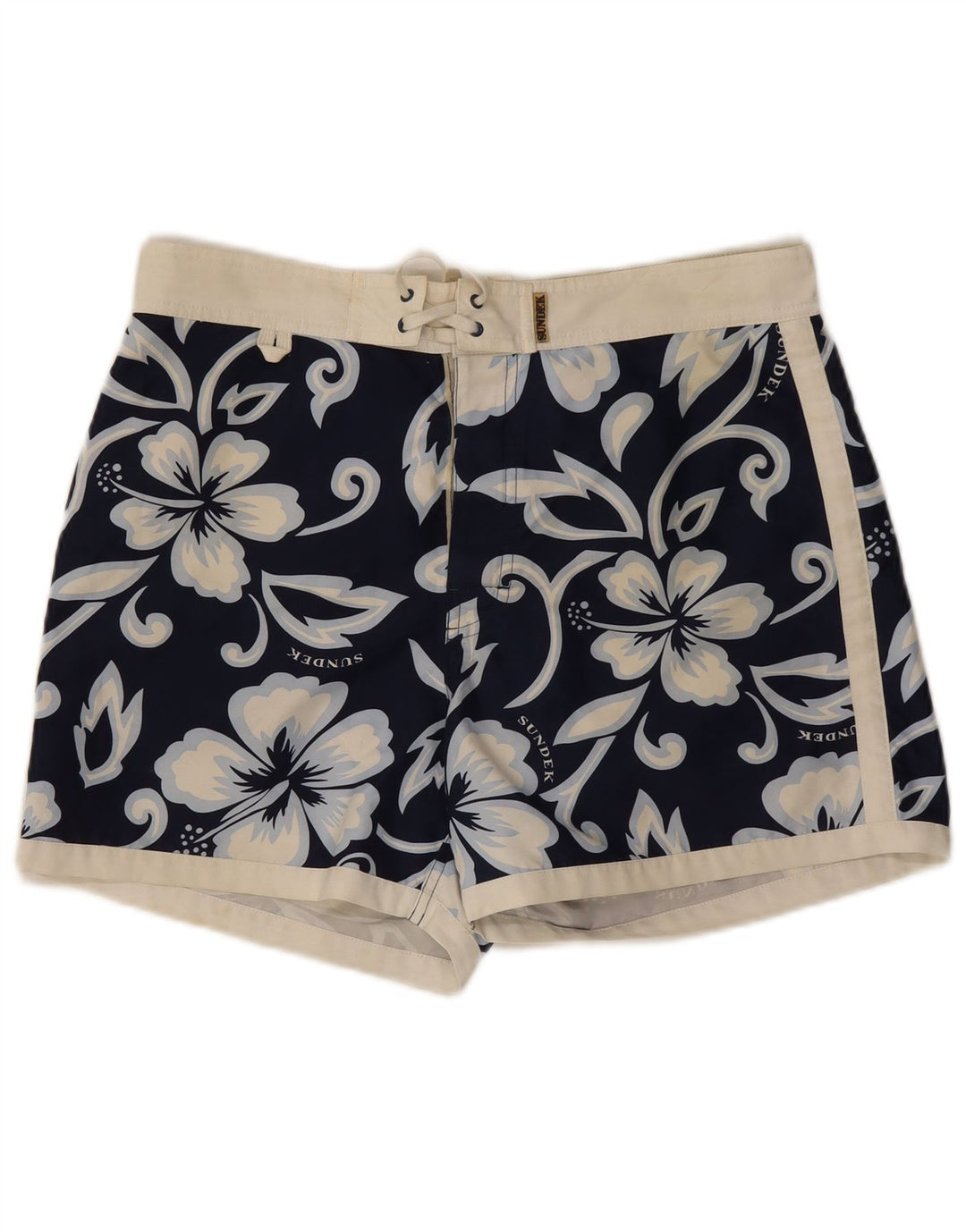 Sundek Mens Swimming Shorts Medium  Navy Blue Floral Polyester