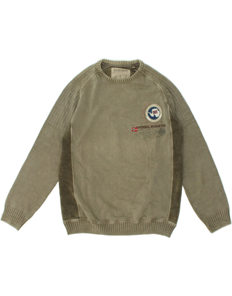 NAPAPIJRI Mens Crew Neck Jumper Sweater Large Grey Colourblock Cotton | Vintage Napapijri | Thrift | Second-Hand Napapijri | Used Clothing | Messina Hembry 