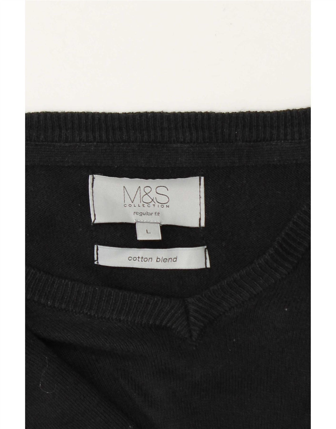 Marks & Spencer Mens Regular Fit V-Neck Jumper Sweater Large Black Cotton