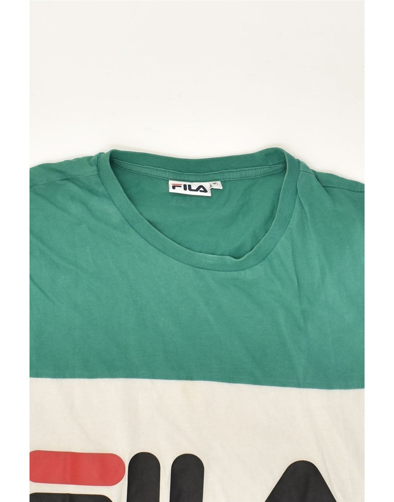 FILA Mens Graphic T-Shirt Top XL Green Colourblock Cotton | Vintage Fila | Thrift | Second-Hand Fila | Used Clothing | Messina Hembry 