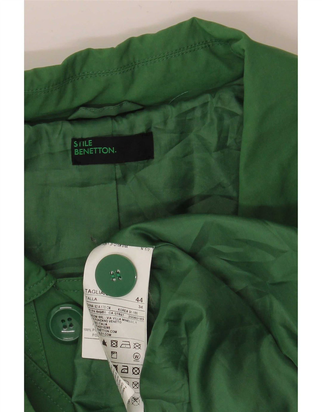 Benetton Womens Trench Coat IT 44 Medium Green Cotton