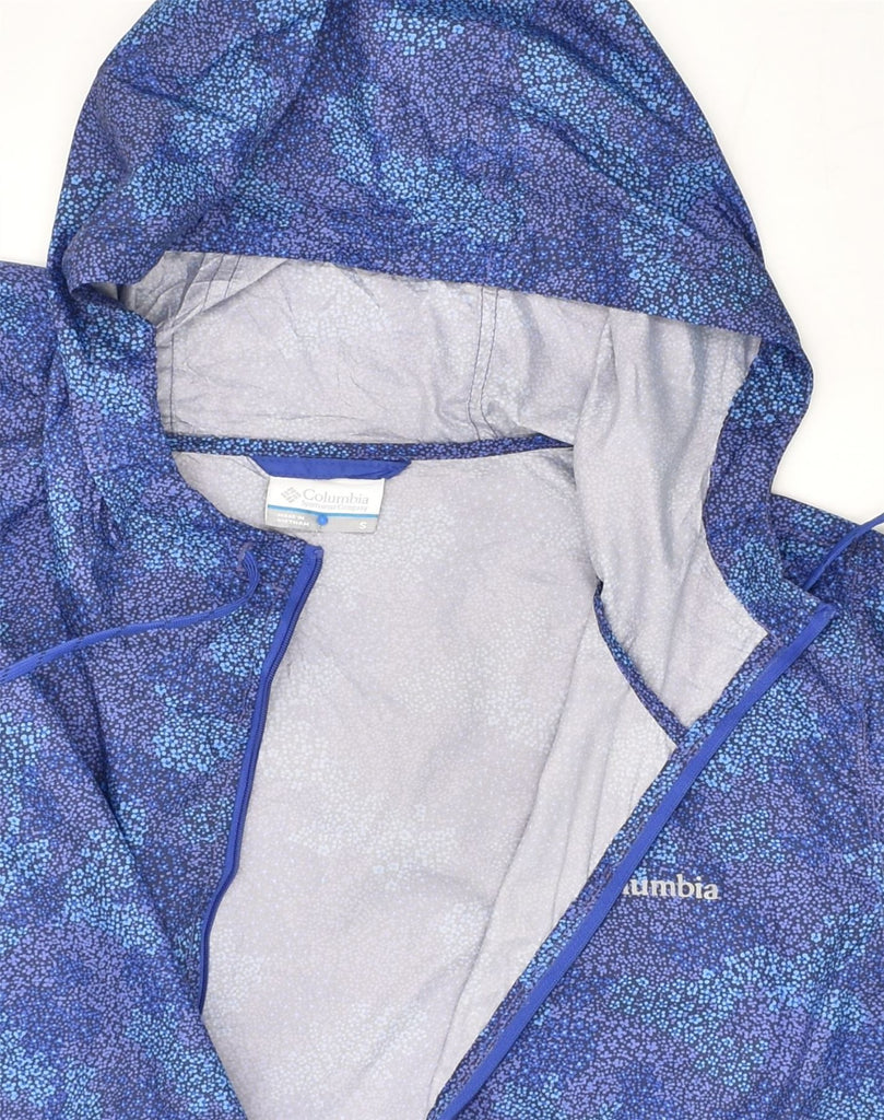 COLUMBIA Womens Hooded Rain Jacket UK 10 Small Blue Floral Polyester | Vintage Columbia | Thrift | Second-Hand Columbia | Used Clothing | Messina Hembry 