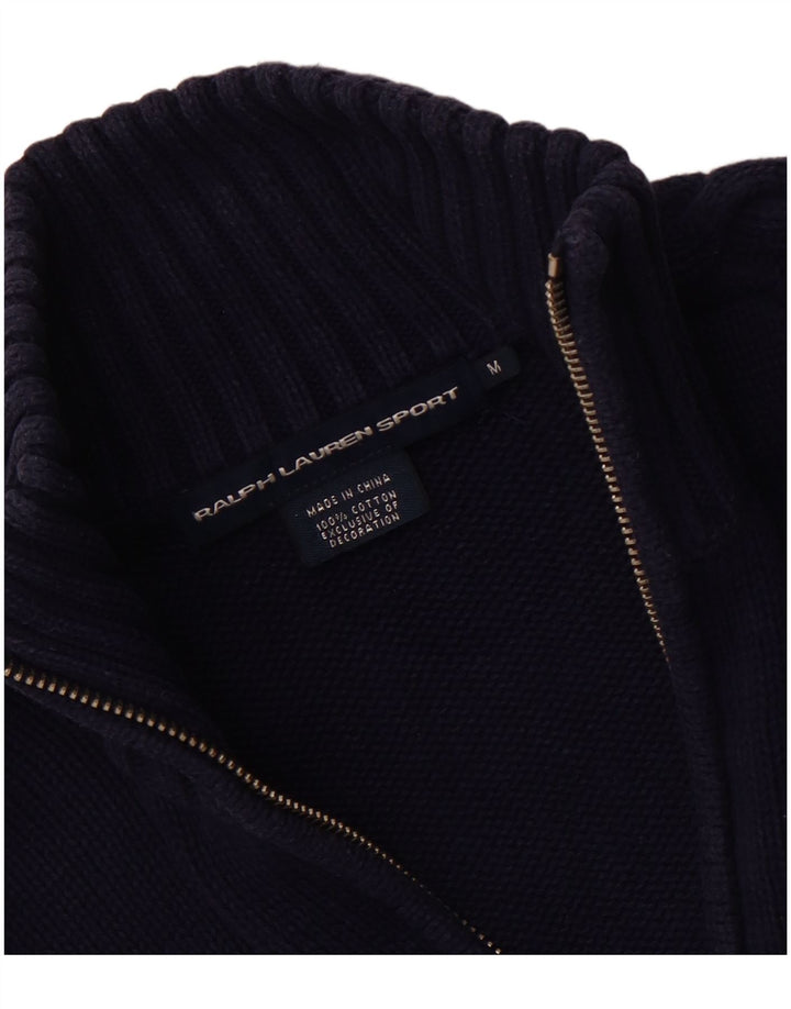 RALPH LAUREN Womens Cardigan Sweater UK 12 Medium Navy Blue Cotton