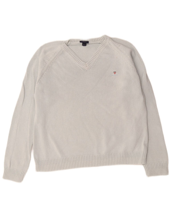 Gant Womens V-Neck Jumper Sweater UK 18 XL Blue Cotton