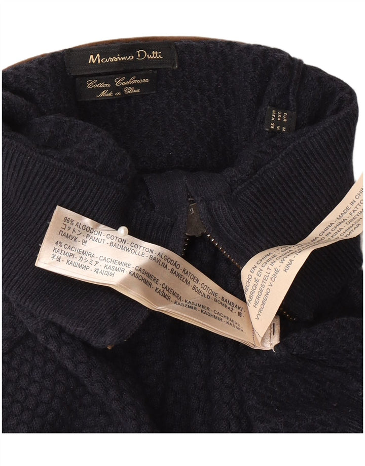 Massimo Dutti Mens Cardigan Sweater Medium Navy Blue Cotton
