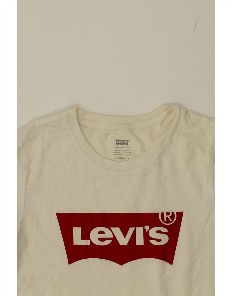 LEVI'S Womens Graphic T-Shirt Top UK 2 2XS Off White Cotton Vintage Levi's and Second-Hand Levi's from Messina Hembry 