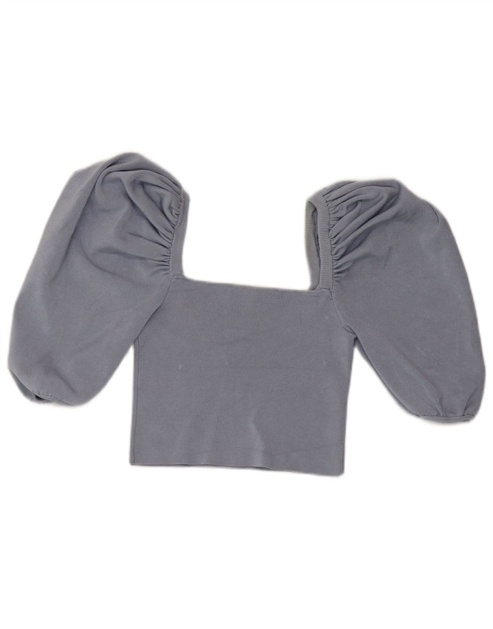 Zara Womens Crop Off Shoulder Top UK 8 Small Blue Viscose