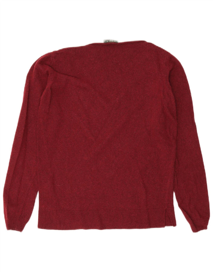 Fred Perry Womens V-Neck Jumper Sweater UK 10 Small Burgundy Wool