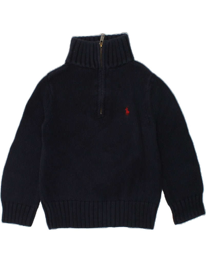 POLO RALPH LAUREN Boys Zip Neck Jumper Sweater 3-4 Years Navy Blue Cotton | Vintage Polo Ralph Lauren | Thrift | Second-Hand Polo Ralph Lauren | Used Clothing | Messina Hembry 