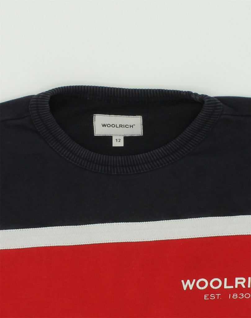 WOOLRICH Boys Sweatshirt Jumper 11-12 Years Black Colourblock Cotton | Vintage Woolrich | Thrift | Second-Hand Woolrich | Used Clothing | Messina Hembry 