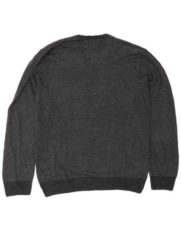 Marks & Spencer Mens V-Neck Jumper Sweater Large Grey Striped Classic