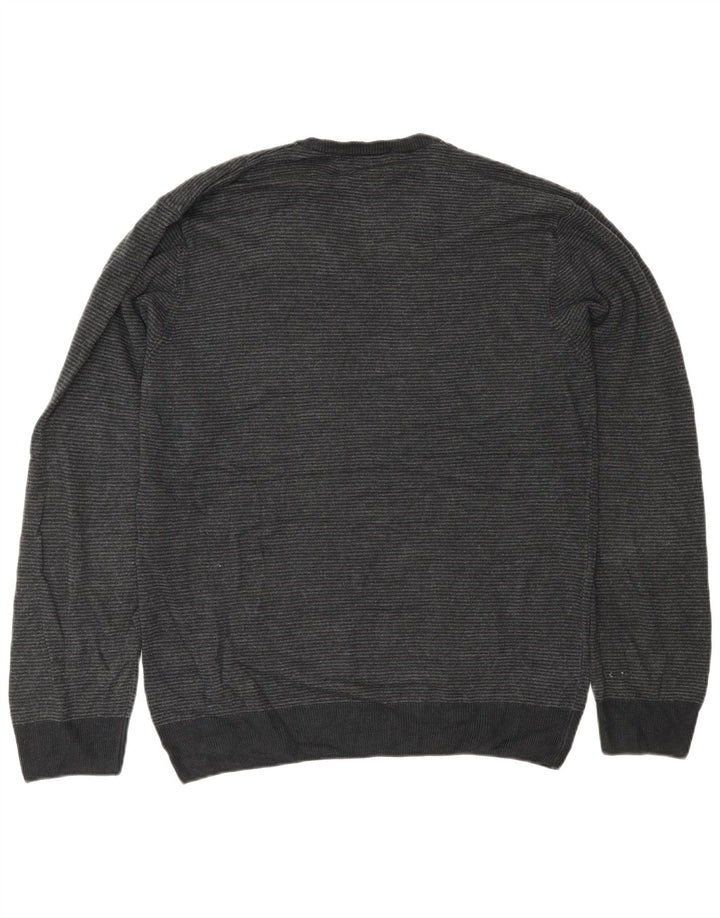 Marks & Spencer Mens V-Neck Jumper Sweater Large Grey Striped Classic