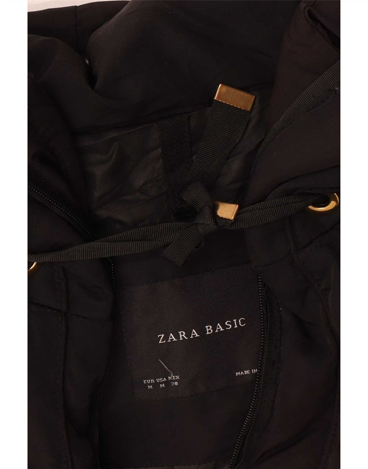 Zara Womens Hooded Padded Jacket UK 14 Medium Black Polyester