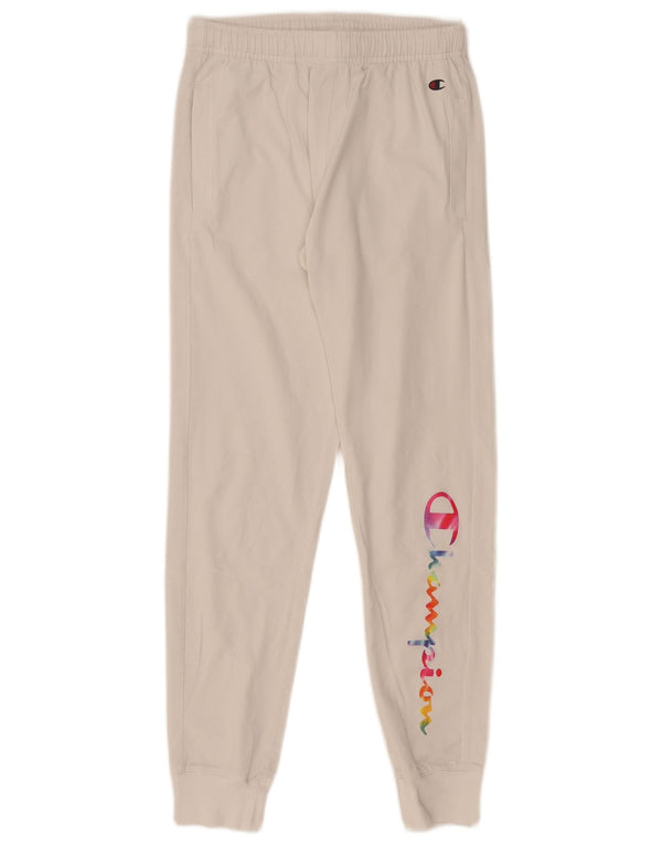 Champion Womens Graphic Tracksuit Trousers Joggers UK 6 XS  White Cotton