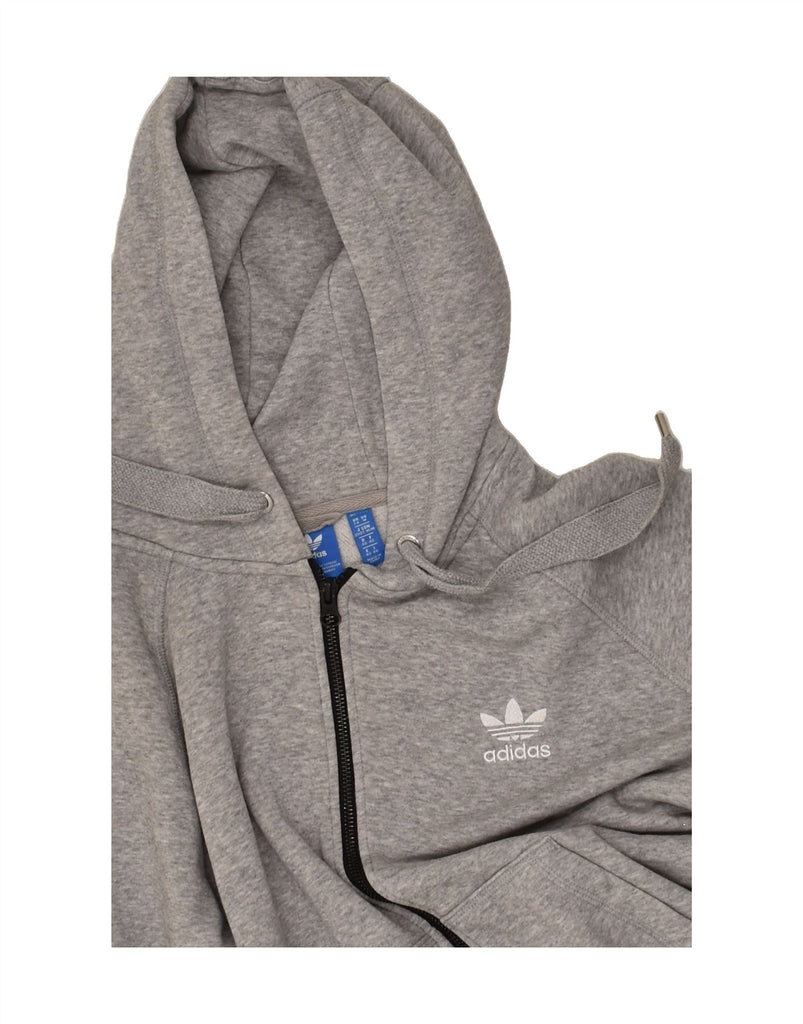 ADIDAS Womens Graphic Zip Hoodie Sweater UK 14 Large Grey Cotton | Vintage Adidas | Thrift | Second-Hand Adidas | Used Clothing | Messina Hembry 