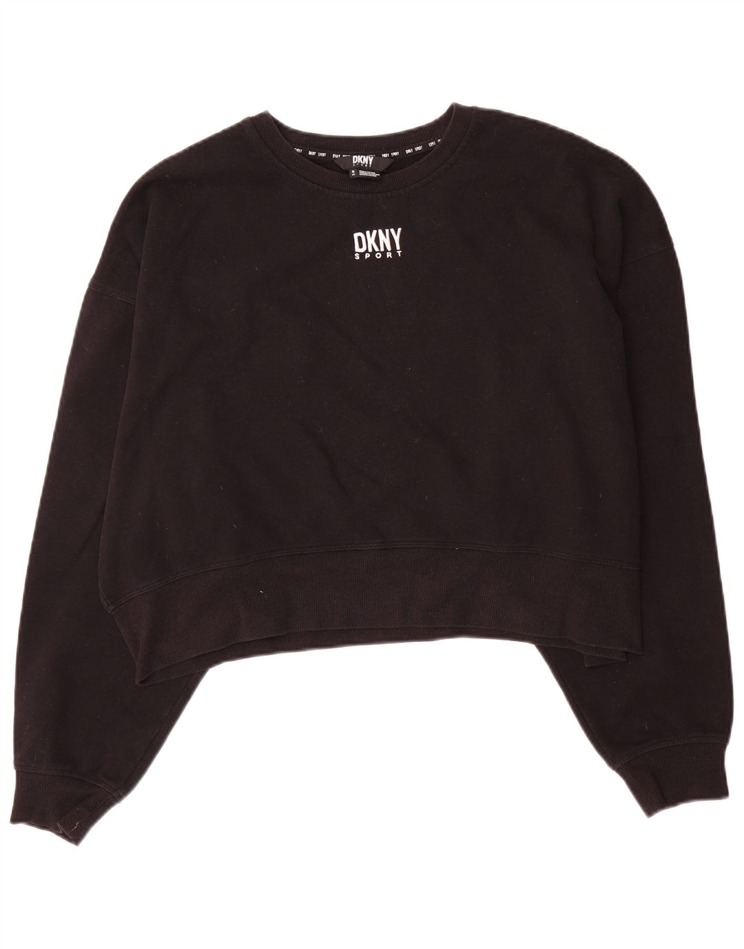 Dkny Womens Crop Oversized Sweatshirt Jumper UK 10 Small Black Cotton