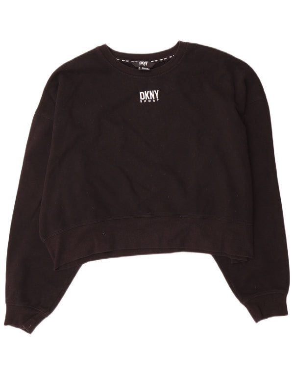 Dkny Womens Crop Oversized Sweatshirt Jumper UK 10 Small Black Cotton