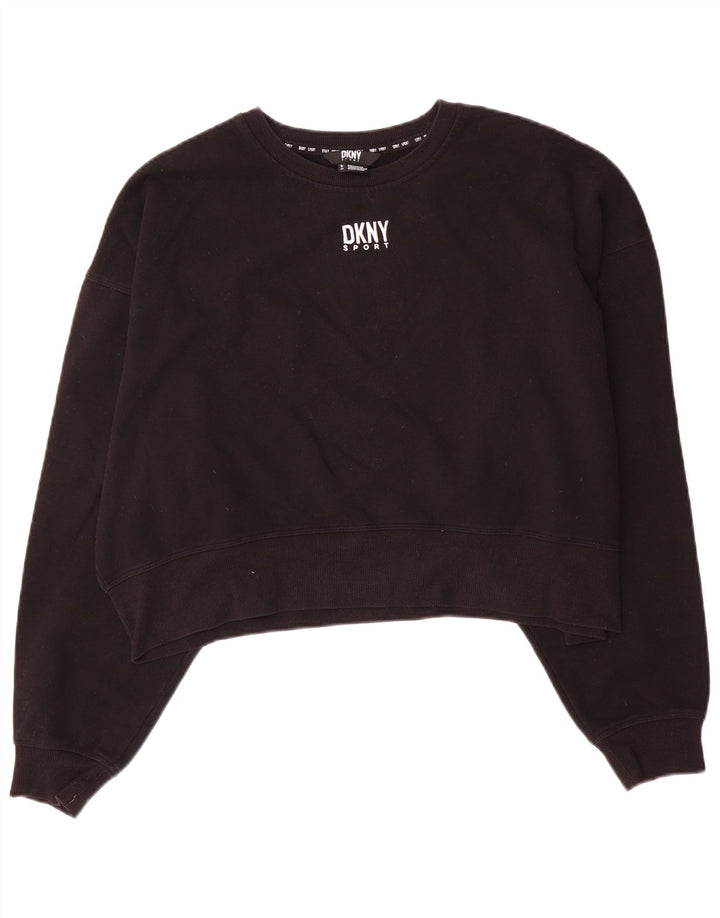 Dkny Womens Crop Oversized Sweatshirt Jumper UK 10 Small Black Cotton