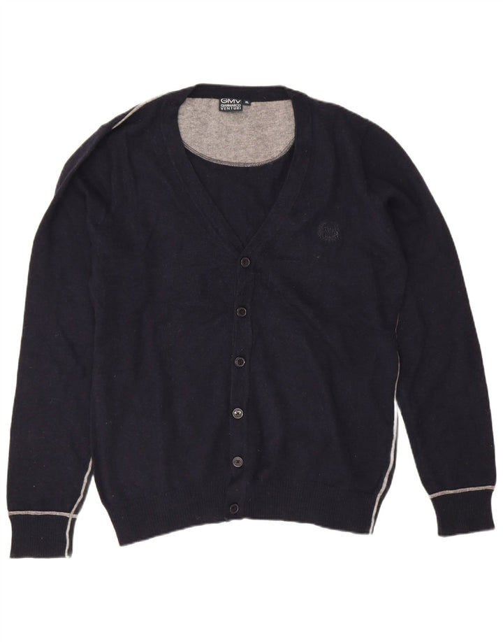 Gianmarco Venturi Mens Cardigan Sweater XL Navy Blue Lambswool