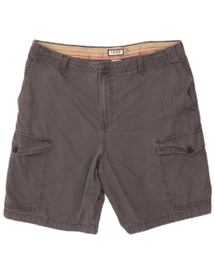 Izod Mens Cargo Shorts W34 Large Grey Striped Cotton