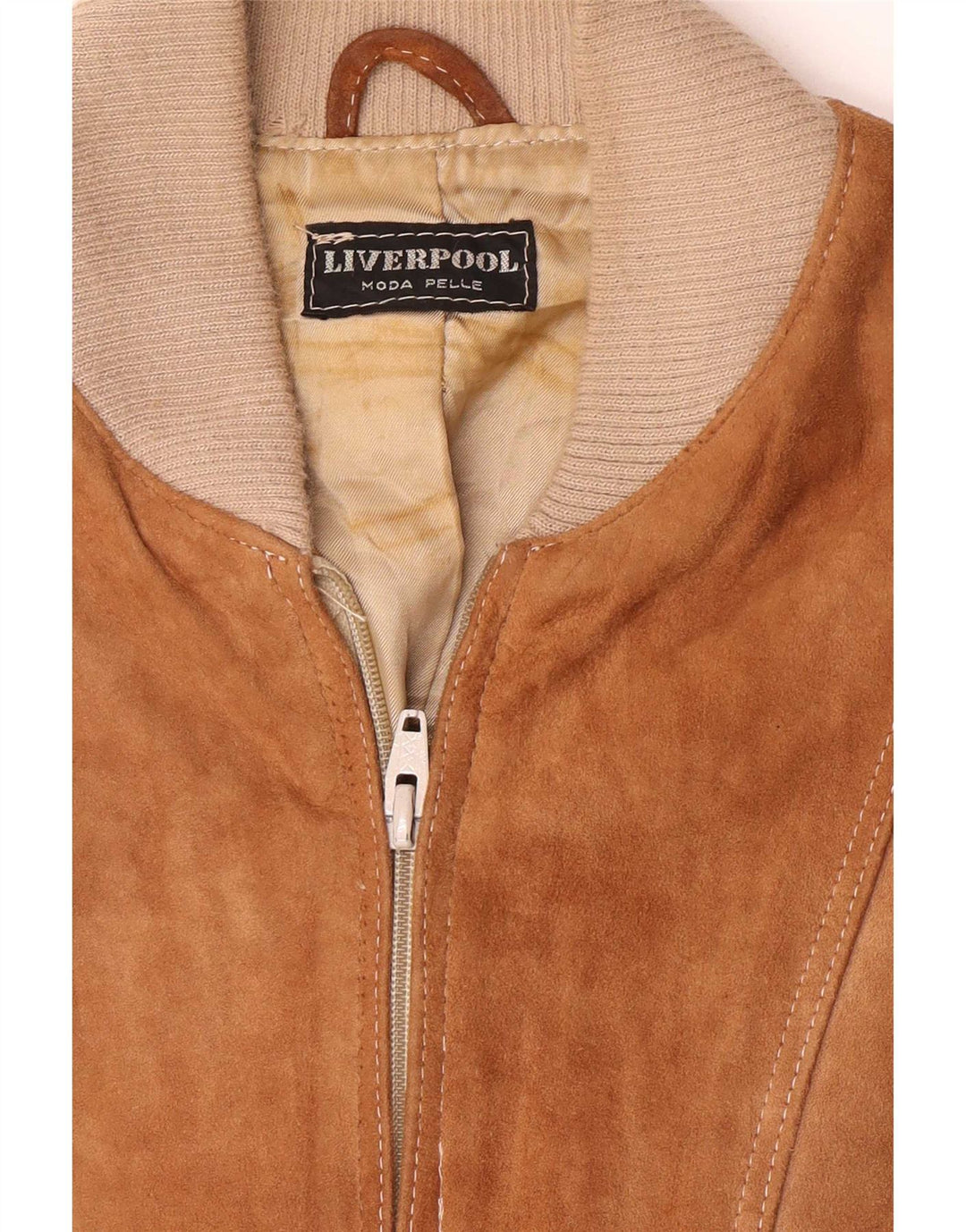 Liverpool Mens Suede Bomber Jacket UK 38 Medium Brown Colourblock Leather