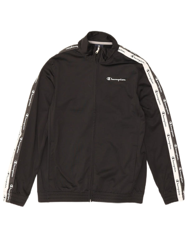 Champion Boys Graphic Tracksuit Top Jacket 13-14 Years XL Black Colourblock