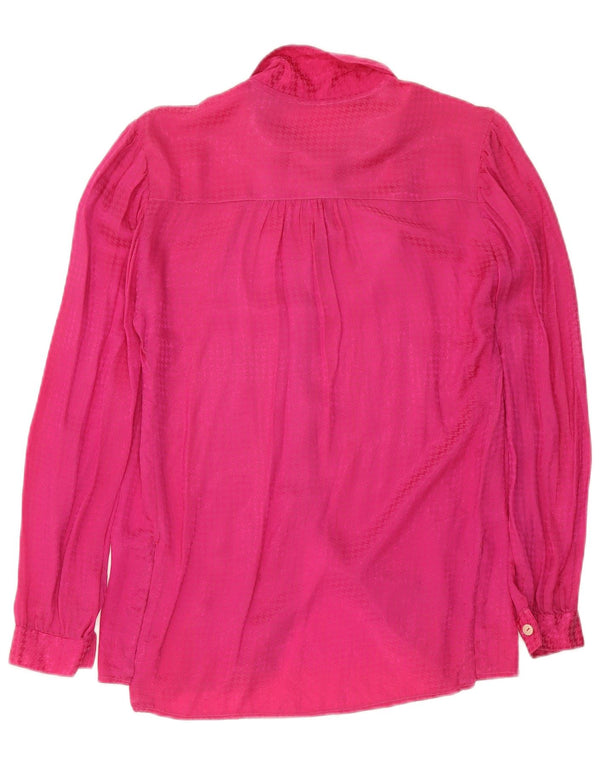 Vintage Womens Shirt Blouse UK 12 Medium Pink Houndstooth