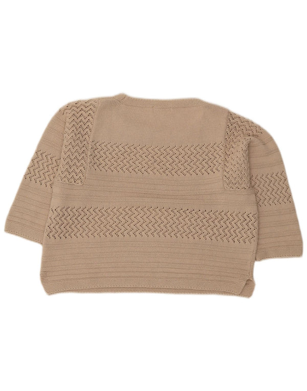 Monsoon Womens Crop 3/4 Sleeve Boat Neck Jumper Sweater UK 14 Medium Beige