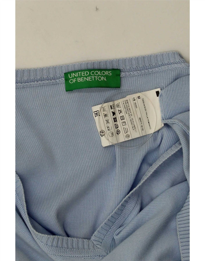 Benetton Womens V-Neck Jumper Sweater UK 12 Medium Blue Cotton