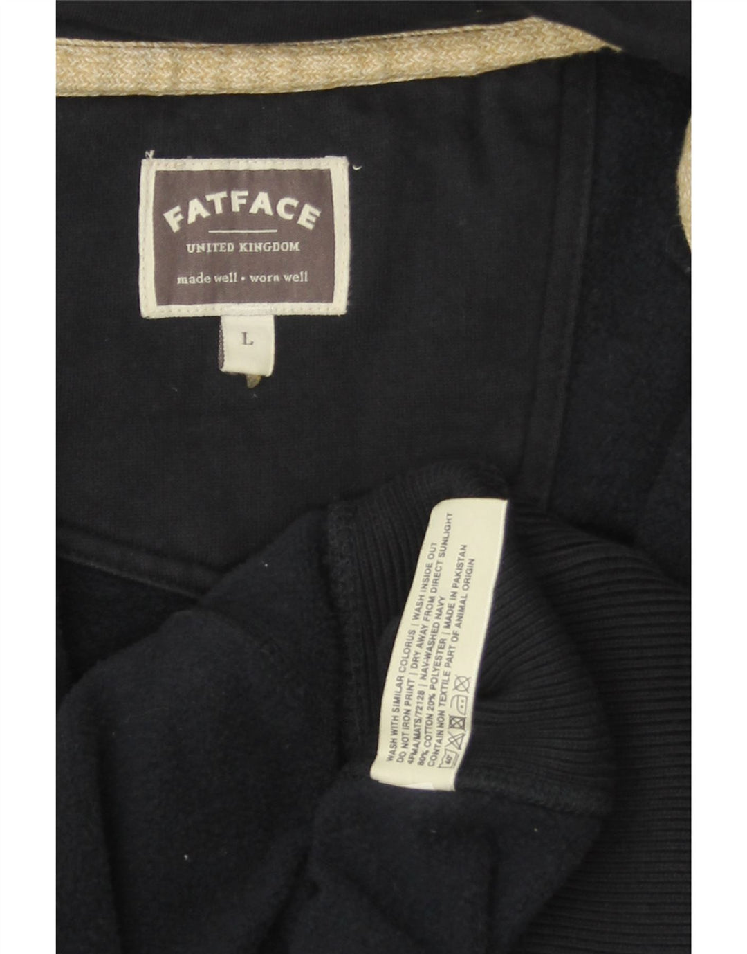 FAT FACE Mens Zip Hoodie Sweater Large Navy Blue Cotton