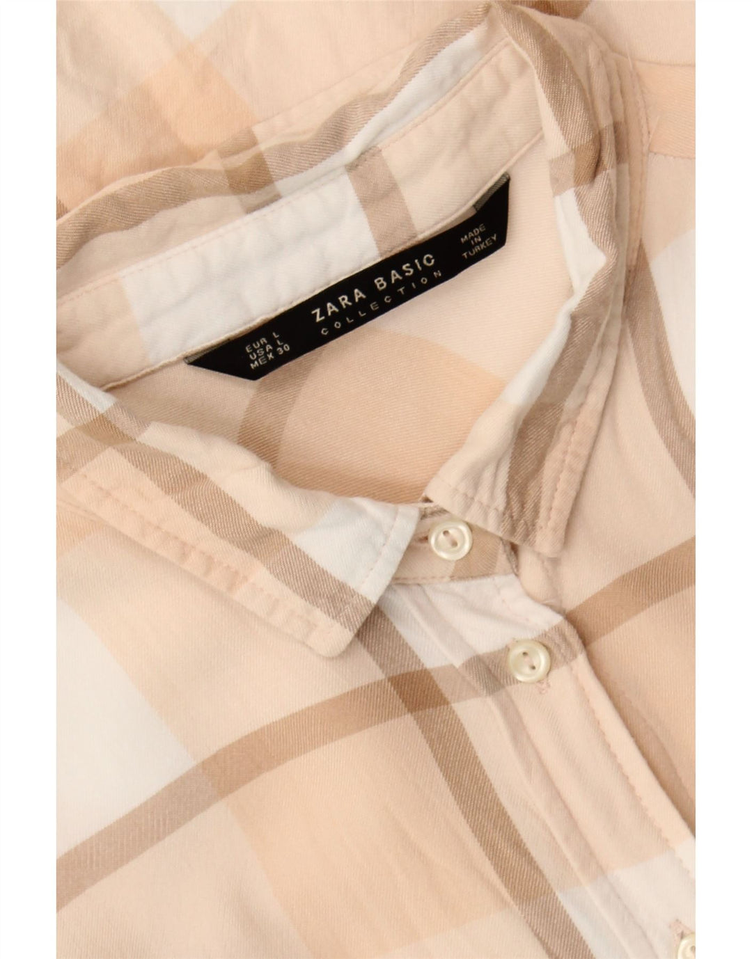 ZARA Womens Shirt UK 16 Large Beige Check Vintage Zara and Second-Hand Zara from Messina Hembry 