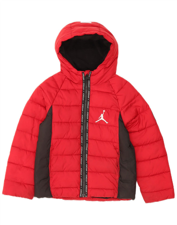 Jordan Boys Graphic Hooded Padded Jacket 8-9 Years Small Red Colourblock