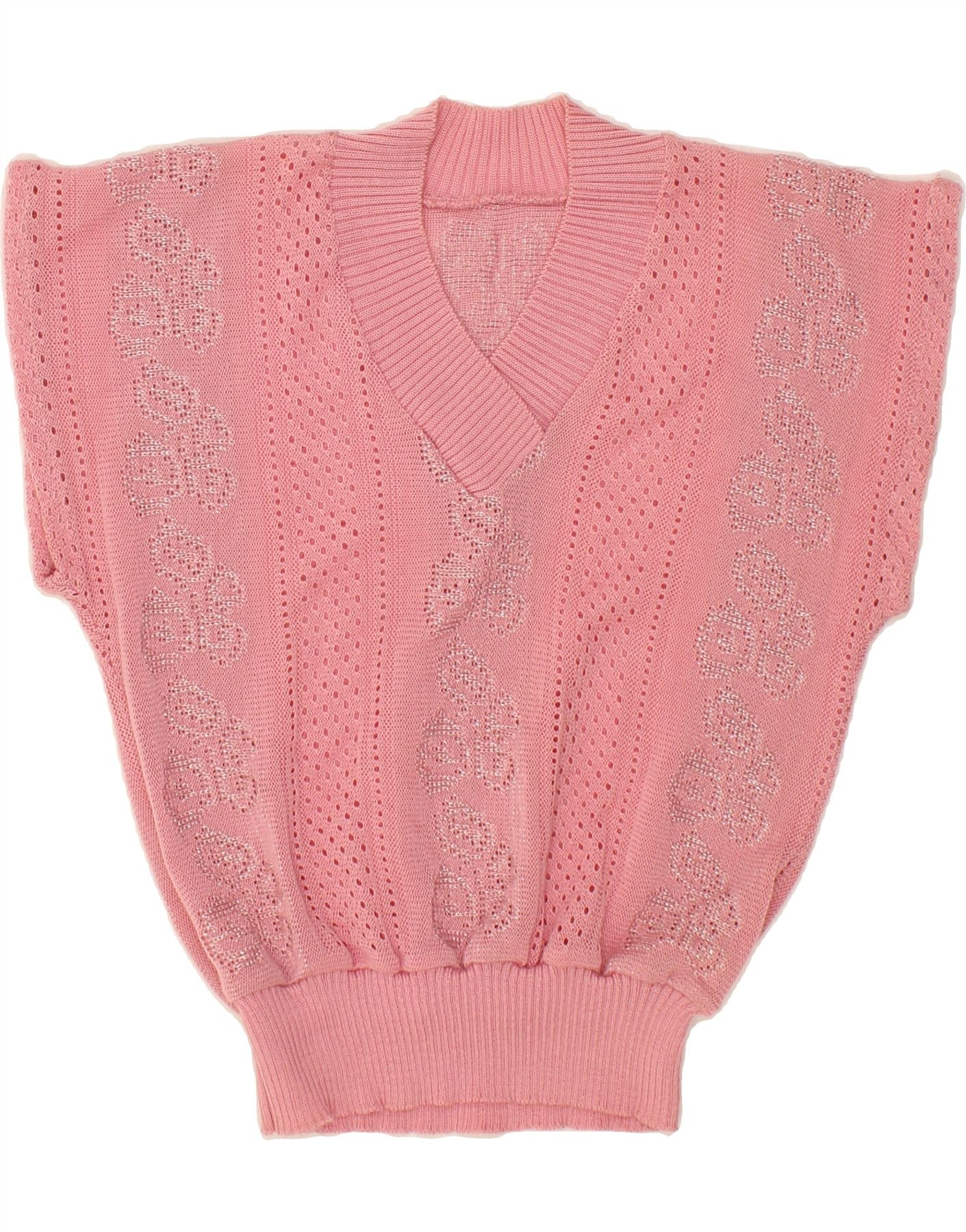 VINTAGE Womens Crop Short Sleeve V-Neck Jumper Sweater UK 14