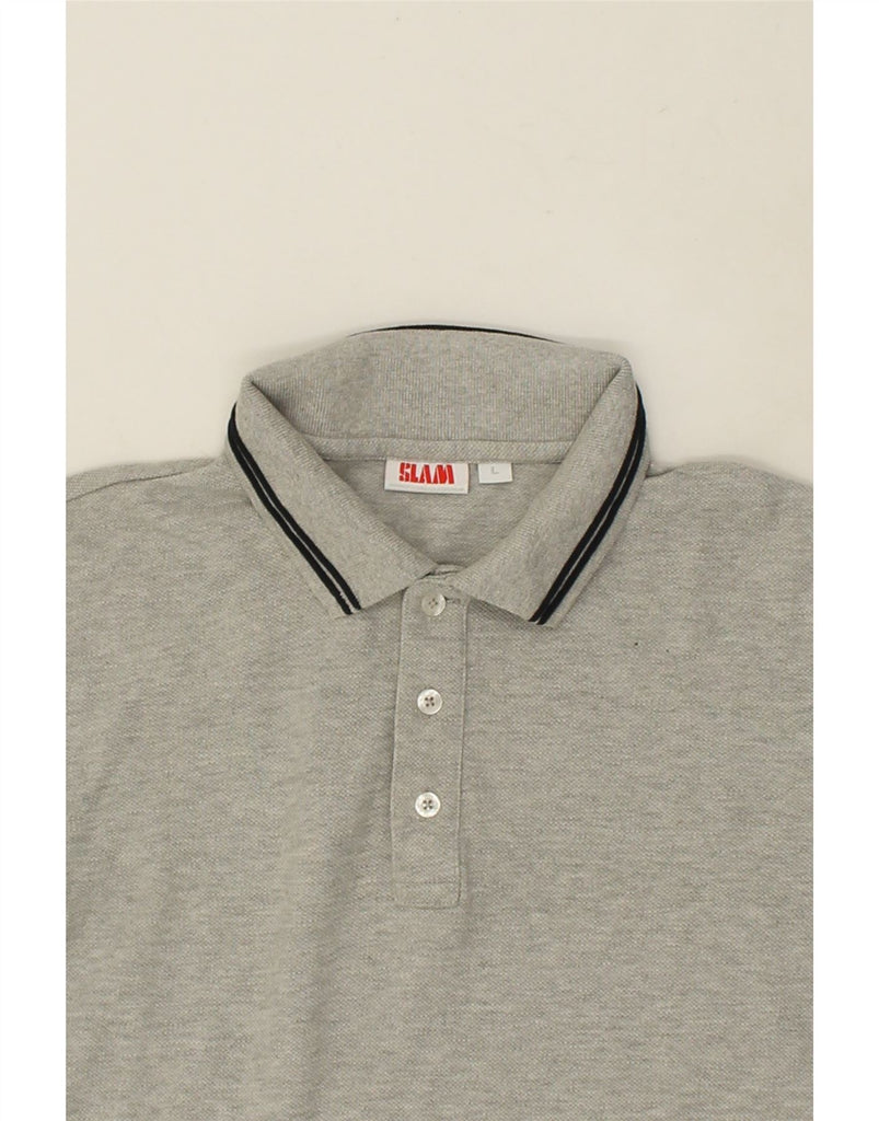 SLAM Mens Polo Shirt Large Grey Cotton | Vintage Slam | Thrift | Second-Hand Slam | Used Clothing | Messina Hembry 