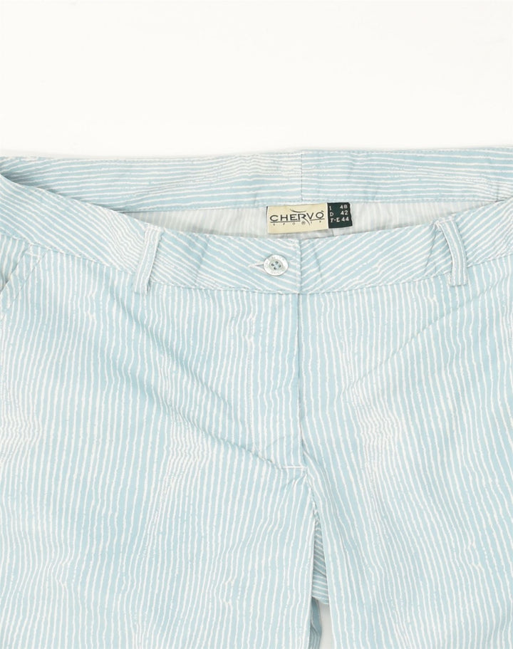 CHERVO Womens Chino Shorts IT 48 XL W36  Blue Pinstripe Polyamide | Vintage Chervo | Thrift | Second-Hand Chervo | Used Clothing | Messina Hembry 