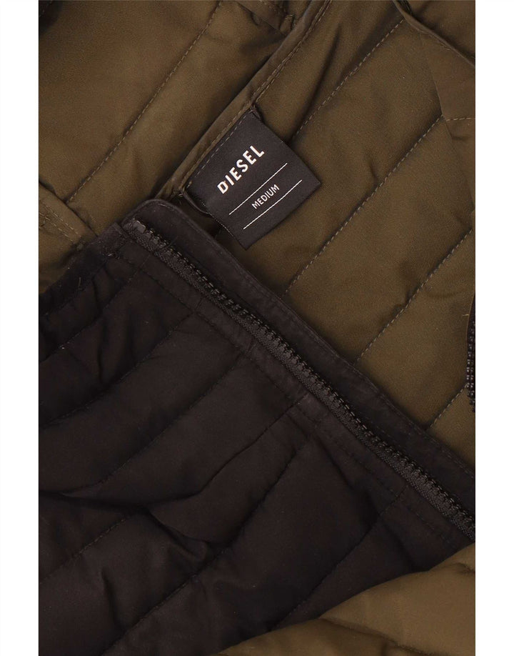 Diesel Mens Hooded Padded Jacket UK 38 Medium Khaki Colourblock