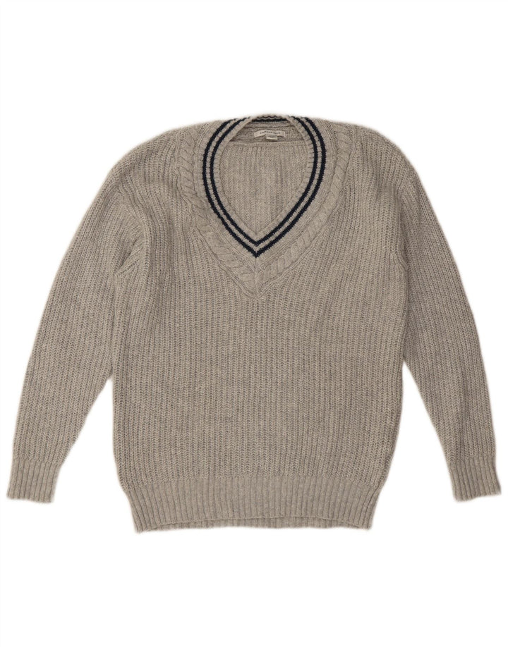 American Eagle Mens V-Neck Jumper Sweater Small Grey Cotton