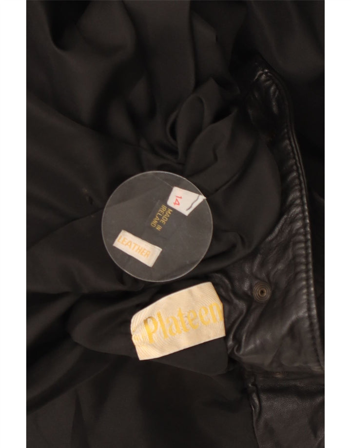 VINTAGE Womens Oversized Leather Jacket UK 14 Large Black Leather