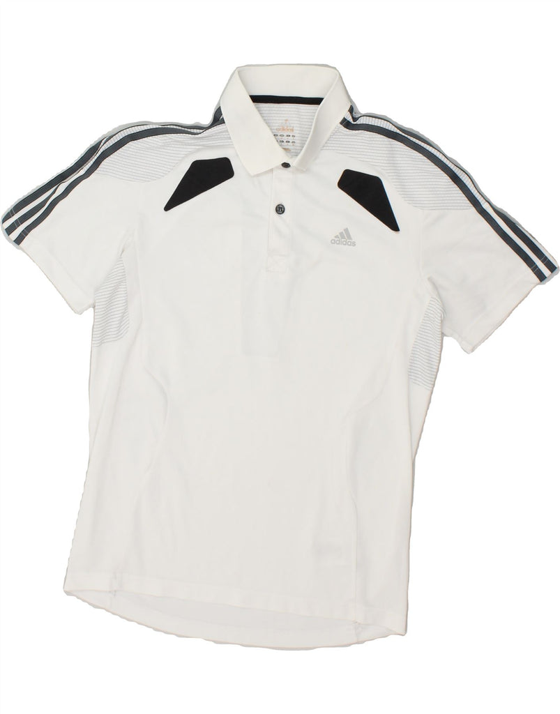 ADIDAS Mens Climacool Graphic Polo Shirt Small White Polyester | Vintage Adidas | Thrift | Second-Hand Adidas | Used Clothing | Messina Hembry 