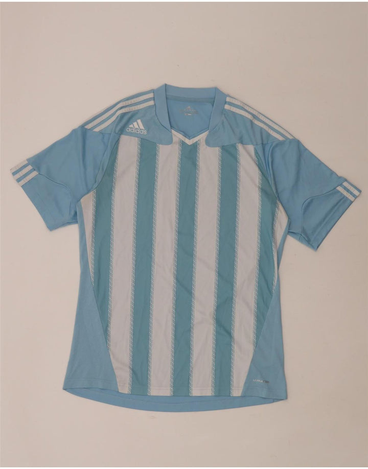 Adidas Mens Climacool T-Shirt Top Large Blue Striped Polyester