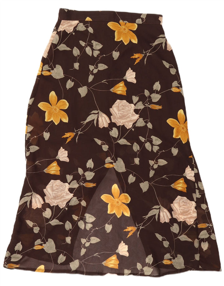 Vintage Womens Midi Skirt W28 Medium Brown Floral