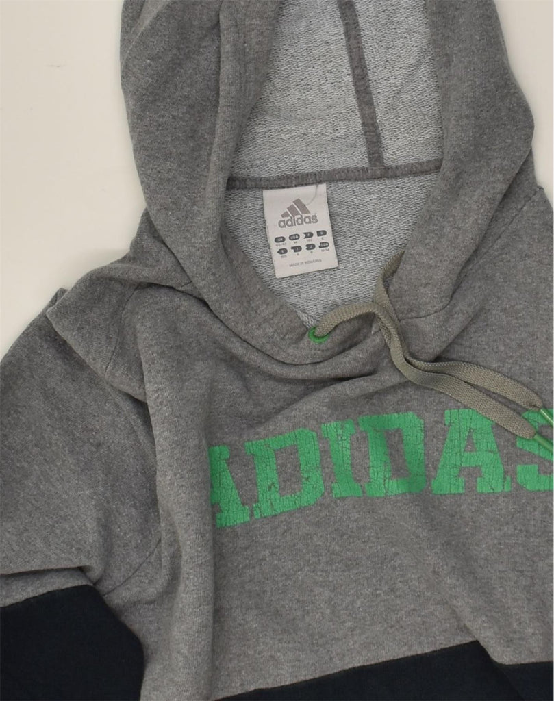 ADIDAS Mens Graphic Hoodie Jumper UK 40/42 Medium Grey Colourblock Cotton | Vintage Adidas | Thrift | Second-Hand Adidas | Used Clothing | Messina Hembry 